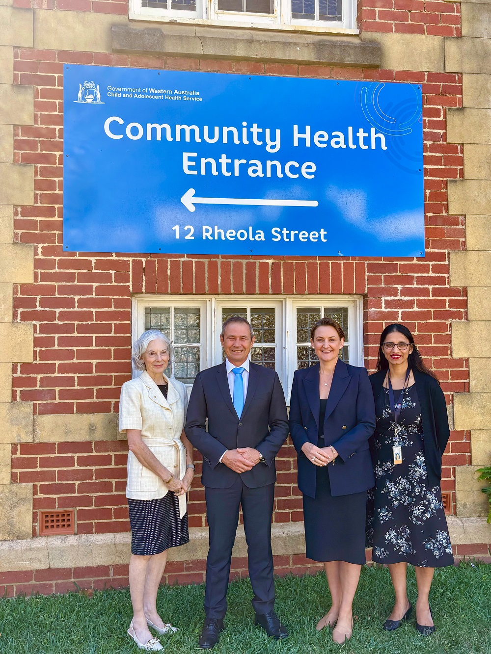 Dr Rosanna Capolingua AM, Board Chair – Child and Adolescent Health Service, Premier – Hon Roger Cook MLA, Minister for Health – Hon Amber-Jade Sanderson MLA and Dr Ushma Wadia, Infectious Disease Consultant